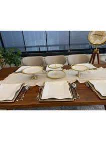 Resim Atabey Home 3 Parça Yuvarlak Porselen Çeyiz Seti Döküm Çerçeveli-Ayaklı-Kulplu & Sunum Seti Gold 