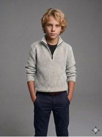 Resim CLOUDY WEAR&DESİGN Erkek Çocuk Fermuarlı Boğazlı Yaka Triko Kazak 