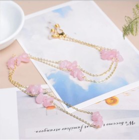 Resim madam berra Accessories Kadın Kırık Doğal Taş Pembe Kuvars Gözlük Zinciri 