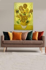 Resim Pelangi Sarı Van Gogh Sunflower Leke Tutmaz Kadife Kumaş Duvar Örtüsü Duvar Halısı Tapestry DWLL309, 100 x 140 