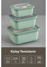 Resim Vienev 12'li Vip Dikdörtgen Mikrodalga Ve Difrize Uygun Saklama Kabı Seti Yeşil 4x 1750,1050,600 Ml Yeşil 