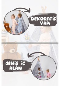 Resim Çocuk Kızılderili Ahşap Direkli Geniş Oyun Çadırı Ve Minderli Ev & Bahçe Oyun Alanı Minderli 001 