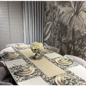 Resim Keten 6 Lı Espamira Desen 6 Amerikan Servis & 1 Runner 6 Peçete Çok Renkli 