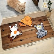 Resim 1 adet, Üç Karikatür Kedi Desenli Bahar ve Yaz Dekoratif Kapı Halısı, Kaymaz Tatil Genel Dekoratif Zemin Matı, Yatak Odası, Oturma Odası, Banyo Ev Dekoratif Halı Zemin Matı, Yıkanabilir Ev Dekoratif Halı 