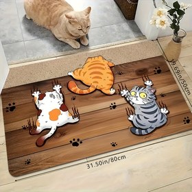 Resim 1 adet, Üç Karikatür Kedi Desenli Bahar ve Yaz Dekoratif Kapı Halısı, Kaymaz Tatil Genel Dekoratif Zemin Matı, Yatak Odası, Oturma Odası, Banyo Ev Dekoratif Halı Zemin Matı, Yıkanabilir Ev Dekoratif Halı 