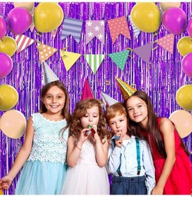 Resim Himarry Mor Renk Ekstra Metalize Parlak Saçaklı Arka Fon Perde İthal A Kalite 1x2 Metre 