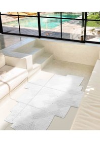 Resim Koza Halı Boulder El Örmesi Kare Beyaz Pamuklu Yıkanabilir Halı Kilim Balko Beyaz 