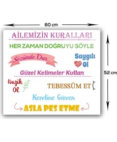 Resim Decorita Aile Kuralları | Cam Ocak Arkası Koruyucu | Beyaz Fon | 52CM x 60CM 
