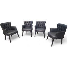 Resim Ahşap Ayaklı Kollu Siyah Deri Ofis Koltuğu Büro Koltuğu Deri Ofis Berjeri 4 Adet Tekli Siyah 