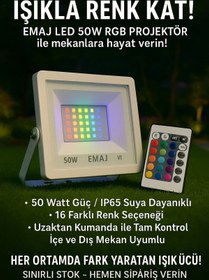Resim kialed EMAJ LED 50W RGB PROJEKTÖR – Uzaktan Kumandalı, Renk Değiştiren Aydınlatma 