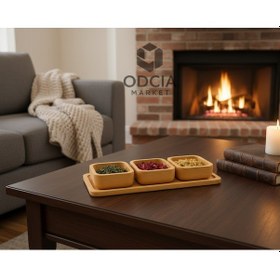 Resim Bambu Standlı 3'lü Kare Çerezlik Seti Bambu 