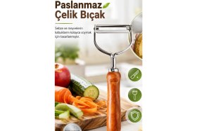 Resim Eco Lounge Ergonomik Ahşap Saplı Metal Meyve Sebze Soyacağı Tek Başlıklı Pratik Soyacak 