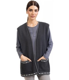 Resim Kadın Orta Yaş Ve Üzeri Triko Örgü Desenli Düğmesiz Anne Yelek 328-füme Füme 