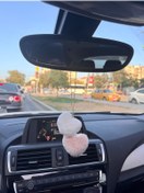 Resim senfida Bej pudra ve beyaz kalpler dikiz süsü peluş dikiz aynası süsü 