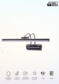 Resim Karen Banyo 35 Cm Siyah Kasa Gün Işığı, Elektrikli Banyo Ayna Tablo Aydınlatma Flüt Kuğu Led Aplik Krom 