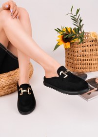 Resim Muggo CARLEEN Süet Deri Gold Tokalı Günlük Rahat Önü Kapalı Kadın Loafer Terlik 
