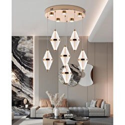 Resim Harold 6'lı 40 Watt Yuvarlak Gold Ledli Modern Salon Avize Apliqa