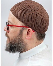 Resim Ilmek Dantel Örme Namaz Takkesi - Kahverengi 