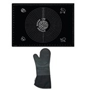 Resim Kitchen Design Lab 45x65 CM Silikon Hamur Açma Matı Ve Gri Silikon Yanmaz Mutfak Fırın Eldiveni 2'li Set Siyah 