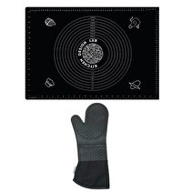 Resim Kitchen Design Lab 45x65 CM Silikon Hamur Açma Matı Ve Gri Silikon Yanmaz Mutfak Fırın Eldiveni 2'li Set Siyah 