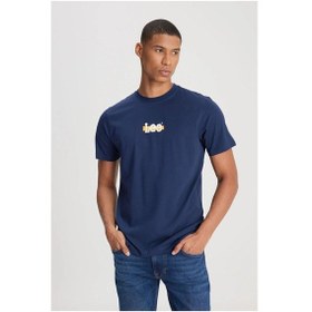 Resim Loose Fit Erkek Lacivert Bisiklet Yaka Tişört 