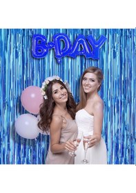 Resim Himarry Mavi Renk Ekstra Metalize Parlak Saçaklı Arka Fon Perde İthal A Kalite 1x2 Metre 