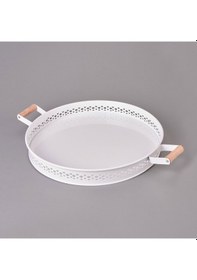 Resim Evstylee Ahşap Saplı Metal Village Tepsi - 38 Cm Çok Renkli 