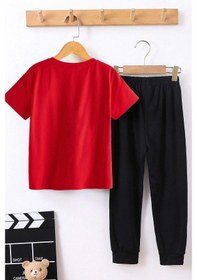 Resim Çocuk Mafia Ördek Baskılı Alt - Üst Eşofman Takımı Kırmızı 