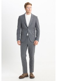 Resim AC&Co / Altınyıldız Classics Erkek Koyu Grı Slim Fit Dar Kesim Kırlangıç Yaka Çizgili Kapak Cepli Esnek Takım Elbise Koyu Gri 