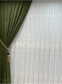 Resim Zemin Nakışlı 1/3 Sık Pileli Tül Perde,Ekru 150 X 250 