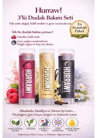 Resim Hurraw 3 Lü Dudak Balm Seti Ahududu Vanilya Moon Doğal & Vegan 