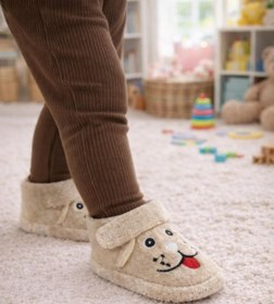 Resim Büşra Sultan Ayakkabı & Çanta Bebek Bej Hayvan Köpek Figürlü Çocuk Panduf Kaydırmaz Taban Anaokulu Kreş Ev Ayakkabısı 