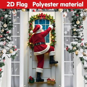 Resim 2D düz, Noel Baba Veranda Afişi - 89.92cm x 184.91cm Dayanıklı Polyester Kapı Çerçevesi Süsü, Canlı & Solmaz Dış Mekan Tatil Dekoru, Noel Dekoru 