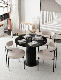 Resim Avvio Rio 90x90 Lake Mdf Ptt Ayak Yuvarlak Mutfak Masası Takımı Yemek Masası Takımı Siyah Mermer 