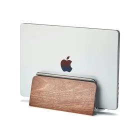 Resim Clue Design Doğal Ahşap Metal Dikey MacBook Istasyonu - Premium MacBook Stand 
