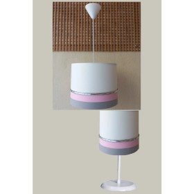 Resim Onay Avize Beyaz Gri Pembe M-788 Kumaş Kaplama 2.li Set Yatak Odası Genç ve Çocuk Odası Avize ve Abajur Seti 