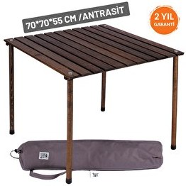 Resim Bag The Joy 70x70x55 CM Ahşap Katlanır Rulo Antrasit Kamp ve Piknik Masası 