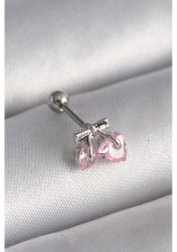 Resim 316l Çelik Gümüş Renk Pembe Zirkon Taşlı Kalp Tragus Piercing 