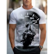 Resim Erkekler için Motosiklet Grafikli T-Shirt - Motosiklet tutkunları için Hızometre Tasarımı - Kırmızı Yarış Temalı, Beyaz Rahat Yuvarlak Yaka, Hafif Esnek Kumaş, Günlük Kullanım İçin Mükemmel 
