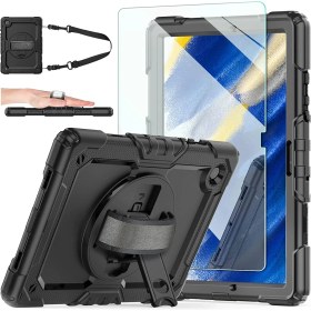 Resim M.TK Moveteck Samsung Galaxy Tab A7 Lite SM-T225/T220 Zırh Tank Siyah Kılıf ve Ekran Koruyucu Set 360 Koruma 