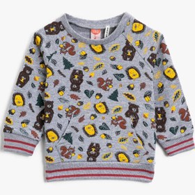 Resim Erkek Bebek Pamuklu Baskılı Kanguru Cepli Bisiklet Yaka Sweatshirt 