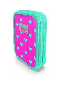 Resim Coral High Kids Neon Pembe Su Yeşili Kalp Desenli Çift Katlı Kalem Çanta 11133 Pembe 