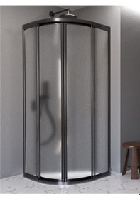 Resim Nokta Duşakabin Teknesiz Oval Duşakabin Plastik Cam Siyah Profilli Şeffaf 