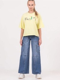 Resim Zekids Kız Çocuk Denim Kargo Bol Paça Pantolon-13788-mavi Mavi 