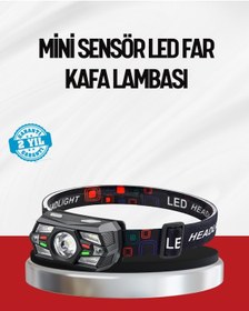 Resim Sensörlü Led Kafa Lambası Kırmızı Beyaz Işık Ayarlanabilir Siyah 