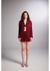 Resim Yake Store Düğme Kapamalı Comfy Oversize Gömlek Bordo Bordo 