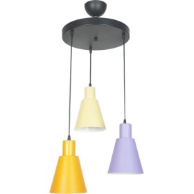 Resim Fer Avize Trend Modern Tasarım Cafe - Mutfak - Salon - Çocuk Odası Turuncu Krem Lila Renk 3 Lü Avize 