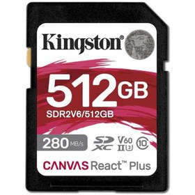 Resim Kingston Canvas React Plus V60 UHS-II 512GB SD Hafıza Kartı 280MB/s Okuma, 150MB/s'ye varan Yazma 