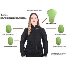Resim Venom Rock Cordura Kadın Motosiklet Ceketi Fileli Yazlık Motorcu Montu 