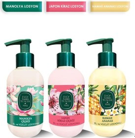 Resim Eyüp Sabri Tuncer Hawaii Ananas + Japon Kiraz Çiçeği + Manolya Çiçeği El ve Vücut Losyonu 3 x 280 ML 